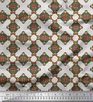 Soimoi Белая японская креп-сатиновая ткань в полоску и с ромбовидным геометрическим принтом, 42 дюйма по метрам 42 Inch Wide - Cotton Voile белый