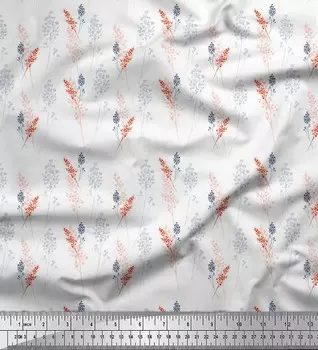Soimoi Белый японский креп-сатин Ткань Гипсофила с цветочным принтом Ткань 1 метр 42 дюйма 42 Inch Wide - Poly Crepe белый