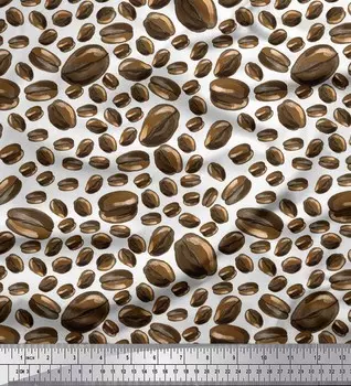 Soimoi белый японский креп-сатин ткань кофейные зерна пищевой принт швейная ткань метр 42 дюйма 42 Inch Wide - Poly Crepe белый