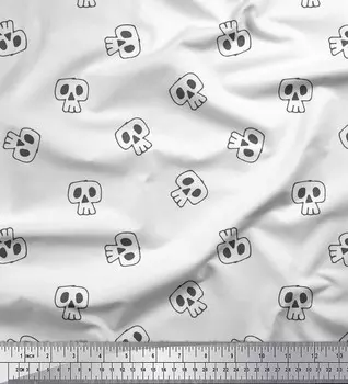Soimoi Белый японский креп-сатин Ткань с принтом черепа 1 метр 42 дюйма 42 Inch Wide - Cotton Voile белый