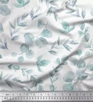 Soimoi Белый японский креп-сатин Ткань с цветочным принтом и листьями Ткань по метрам 42 дюйма 42 Inch Wide - Cotton Voile белый
