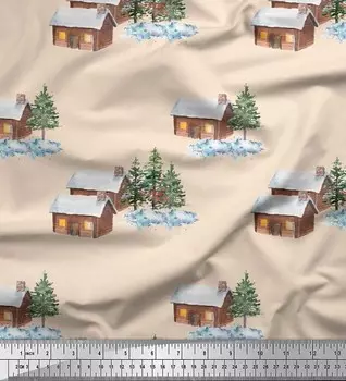 Soimoi белый японский креп-сатин ткань сосна и коттедж природный декор ткань с принтом метр 42 дюйма 42 Inch Wide - Poly Crepe белый