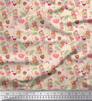 Soimoi белый японский креп-сатин ткань воздушный шар и плюшевый мишка Детская декоративная ткань с принтом метр 42 дюйма 42 Inch Wide - Poly Crepe белый