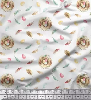 Soimoi Белый Япония Креп Атлас Ткань Гнездо & Перо Ткань Принты По метру 42 дюйма 42 Inch Wide - Moss Georgette белый