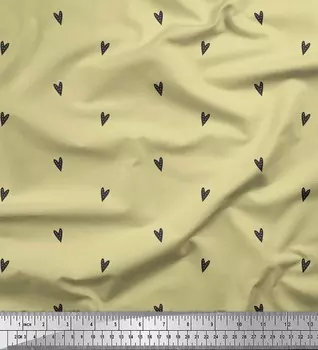 Soimoi Бежевая японская креп-сатиновая ткань Черное сердце с принтом Ткань по метрам 42 дюйма 42 Inch Wide - Cotton Voile бежевый
