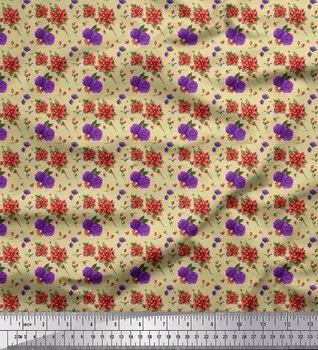 Soimoi Бежевая японская креп-сатиновая ткань Лютик и хризантема с цветочным принтом Ткань на метр 42 дюйма 42 Inch Wide - Poly Crepe бежевый