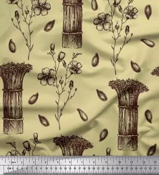 Soimoi Бежевая японская креп-сатиновая ткань с семенами, травами и перцем с цветочным принтом Ткань по метрам 42 дюйма 42 Inch Wide - Poly Crepe оранжевый