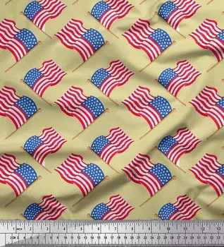 Soimoi Бежевая японская креп-сатиновая ткань США Флаг страны Ткань с принтом на метр 42 дюйма 42 Inch Wide - Poly Crepe бежевый