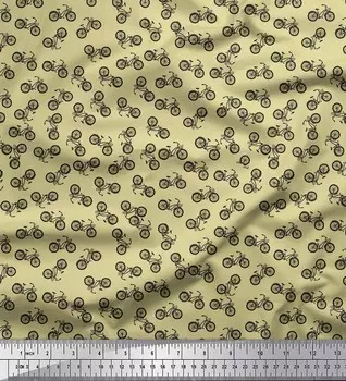 Soimoi Бежевая японская креп-сатиновая ткань Велосипедная транспортная ткань с принтом на метр 42 дюйма 42 Inch Wide - Poly Crepe зелёный