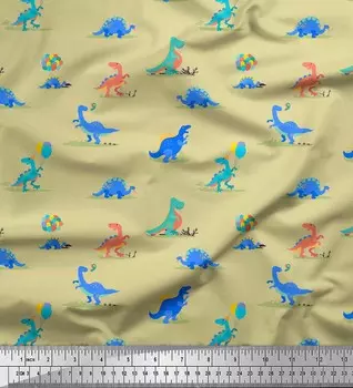 Soimoi Бежевый японский креп-атласная ткань с воздушными шарами и динозаврами на детской ткани с принтом по метрам 42 дюйма 42 Inch Wide - Poly Crepe бежевый
