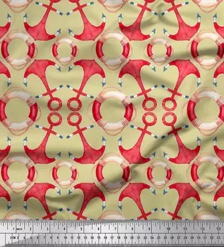 Soimoi Бежевый японский креп-сатин Ткань для рукоделия со спасательным кольцом и якорным крючком с морским принтом шириной 42 дюйма по метрам 42 Inch Wide - Poly Crepe фиолетовый