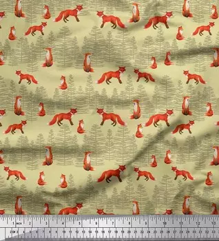 Soimoi бежевый японский креп-сатин ткань кедровое дерево и лиса с животным принтом швейная ткань метр 42 дюйма 42 Inch Wide - Poly Crepe серый