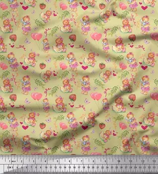 Soimoi Бежевый японский креп-сатин Ткань с воздушными шарами и плюшевыми мишками Детская ткань с принтом на метр 42 дюйма 42 Inch Wide - Poly Crepe бежевый