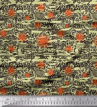 Soimoi Бежевый японский креп-сатин Ткань с цветочным принтом и леопардовым рисунком кожи животных 1 метр 42 дюйма 42 Inch Wide - Poly Crepe светло-серый