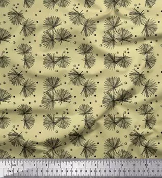 Soimoi Бежевый японский креп-сатин Ткань с семенами и пальмовыми листьями, ткань с принтом, нарисованным вручную, на метр, 42 дюйма 42 Inch Wide - Poly Crepe бежевый