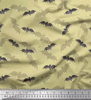Soimoi Бежевый японский креп-сатин Ткань с принтом теней и летучих мышей и животными, 42 дюйма по метрам 42 Inch Wide - Poly Crepe жёлтый