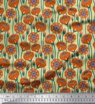 Soimoi бежевый японский креп-сатин ткань с художественным цветочным принтом швейная ткань метр 42 дюйма 42 Inch Wide - Poly Crepe зелёный