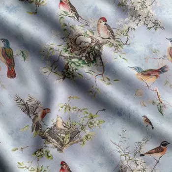 Soimoi Bird & Flowers Print, хлопчатобумажная стеганая ткань из батиста, продаваемая во дворе - хлопковая ткань средней плотности шириной 42 дюйма, швейные принадлежности - 42 Inch Wide - Cotton Cambric синий