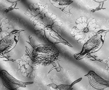 Soimoi Bird & Flowers Print, хлопковый батист, ткань для квилтинга, продаваемая во дворе, ширина 42 дюйма, хлопковая ткань средней плотности, швейные принадлежности, черный и 42 Inch Wide - Cotton Poplin серый