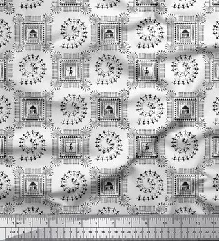 Soimoi Black Japan Crepe Satin Fabric Африканская племенная ткань с принтом на метр 42 дюйма 42 Inch Wide - Poly Crepe чёрный