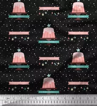 Soimoi Black Japan Crepe Satin Fabric Cake & Ornaments Christmas Print Fabric на метр 42 дюйма 42 Inch Wide - Poly Crepe чёрный