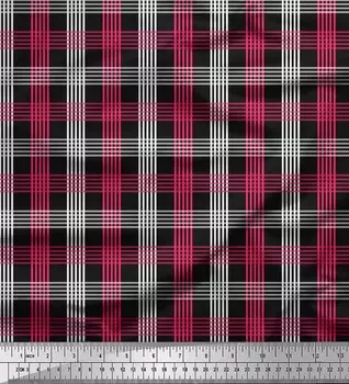 Soimoi Black Japan Crepe Satin Fabric Check Check Ткань с принтом на метр 42 дюйма 42 Inch Wide - Poly Crepe чёрный