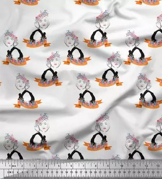 Soimoi Black Japan Crepe Satin Fabric Flowers & Women Human Figure Print Fabric на метр 42 дюйма 42 Inch Wide - Poly Crepe чёрный