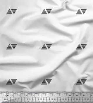 Soimoi Black Japan Crepe Satin Fabric Geometric Triangle & Jamdani Print Fabric by the metre 42 Inch 42 Inch Wide - Poly Crepe чёрный