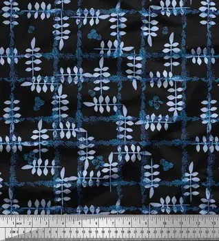 Soimoi Black Japan Crepe Satin Fabric Leaves & Floral Check Print Fabric by the metre 42 Inch 42 Inch Wide - Poly Crepe коричневый