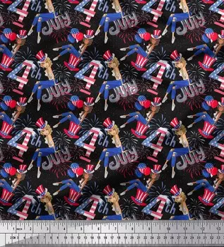 Soimoi Black Japan Crepe Satin Fabric Women, Balloon & Firecrackers Party Print Fabric на метр 42 дюйма 42 Inch Wide - Poly Crepe чёрный