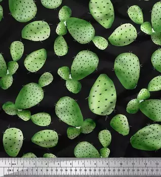 Soimoi Black Japan Crepe Satin Ткань с принтом кактусового дерева в ярдах 42 дюйма 42 Inch Wide - Poly Crepe фиолетовый