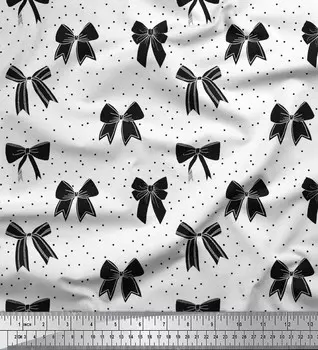 Soimoi Black Japan Crepe Satin Ткань с принтом бантов и точек на метр 42 дюйма 42 Inch Wide - Poly Crepe коричневый