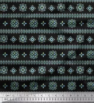 Soimoi Black Japan Crepe Satin Ткань с художественным цветочным принтом Ткань на метр 42 дюйма 42 Inch Wide - Cotton Voile чёрный