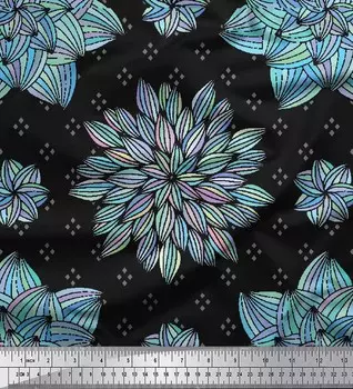 Soimoi Black Japan Crepe Satin Ткань с художественным цветочным принтом Ткань на метр 42 дюйма 42 Inch Wide - Cotton Voile чёрный