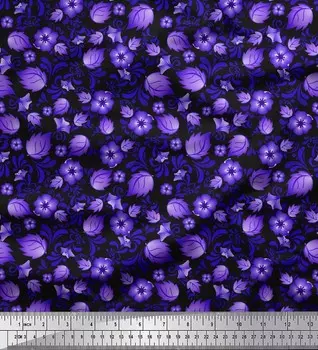 Soimoi Black Poly Crepe Fabric Dot|Leaves & Floral Artistic Fabric Prints By Yard 42 Inch 42 Inch Wide - Poly Crepe чёрный