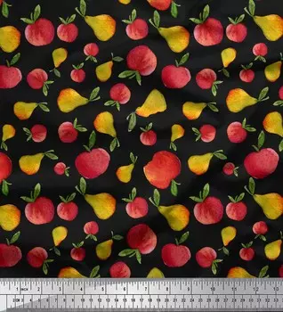 Soimoi Black Poly Crepe Fabric Mix Fruit Printed Fabric 1 ярд шириной 42 дюйма 42 Inch Wide - Poly Crepe чёрный