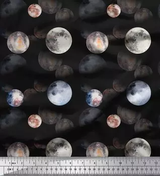 Soimoi Black Poly Crepe Fabric Planet Galaxy Decor Ткань Печатный метр 42 дюйма 42 Inch Wide - Poly Crepe чёрный