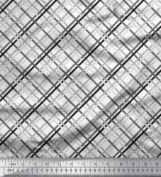 Soimoi Black Poly Crepe Ткань с диагональным принтом в клетку на метр 42 дюйма 42 Inch Wide - Poly Crepe зелёный