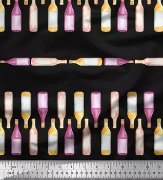 Soimoi Black Poly Crepe Ткань с принтом в баре для бутылок 1 метр 42 дюйма 42 Inch Wide - Cotton Voile чёрный