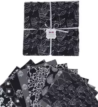 Soimoi Block Print Предварительно вырезанные 5-дюймовые хлопчатобумажные ткани, стеганые квадраты, набор шармов, сделай сам, лоскутное шитье, ремесло - черный и черный 5x5inches чёрный