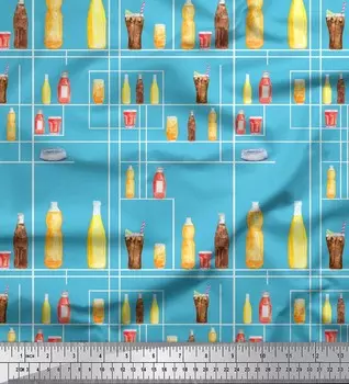 Soimoi Blue Хлопковая вуаль Ткань для бутылок и стеклянных кухонных принтов на метр 56 дюймов 42 Inch Wide - Cotton Voile бирюзовый синий