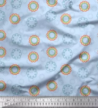 Soimoi Blue Japan Crepe Satin Fabric Artistic Flower Mandala Printed Craft Fabric by the metre 42 Inch 42 Inch Wide - Poly Crepe синий