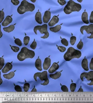Soimoi Blue Japan Crepe Satin Fabric Lion Stencil Foot Animal Prints By meter 42 Inch 42 Inch Wide - Cotton Voile синий