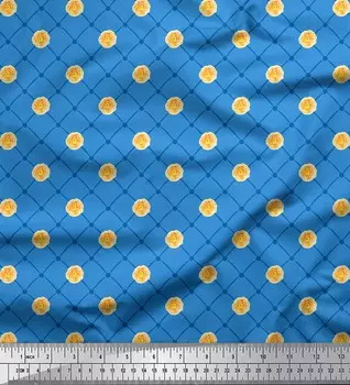 Soimoi Blue Japan Crepe Satin Fabric Marigold Geometric Print Fabric by metre 42 Inch 42 Inch Wide - Cotton Voile синий