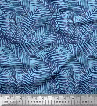 Soimoi Blue Japan Crepe Satin Fabric Pine Leaves Decor Fabric Printed metre 42 Inch 42 Inch Wide - Poly Crepe синий