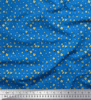 Soimoi Blue Japan Crepe Satin Fabric Square & Triangle Geometric Printed Craft Fabric by the metre 42 Inch 42 Inch Wide - Cotton Voile средний синий