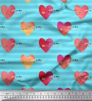 Soimoi Blue Japan Crepe Satin Fabric Stripe, Arrow & Heart Decor Ткань с принтом метр 42 дюйма 42 Inch Wide - Poly Crepe зелёный