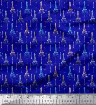 Soimoi Blue Japan Crepe Satin Fabric уличный фонарь и ткань с архитектурным принтом Эйфелевой башни на метр 42 дюйма 42 Inch Wide - Poly Crepe синий
