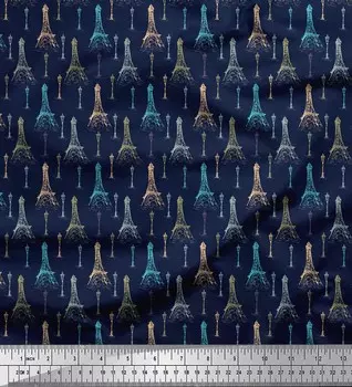 Soimoi Blue Japan Crepe Satin Fabric уличный фонарь и ткань с архитектурным принтом Эйфелевой башни на метр 42 дюйма 42 Inch Wide - Poly Crepe синий