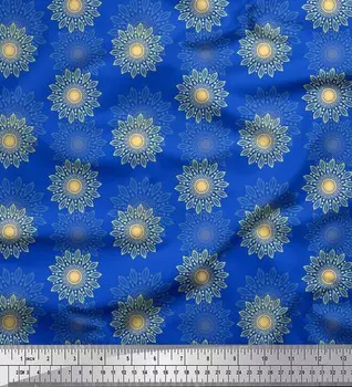 Soimoi Blue Japan Crepe Satin Ткань Художественный цветок Мандала Декор Ткань Печатный метр 42 дюйма 42 Inch Wide - Cotton Voile синий